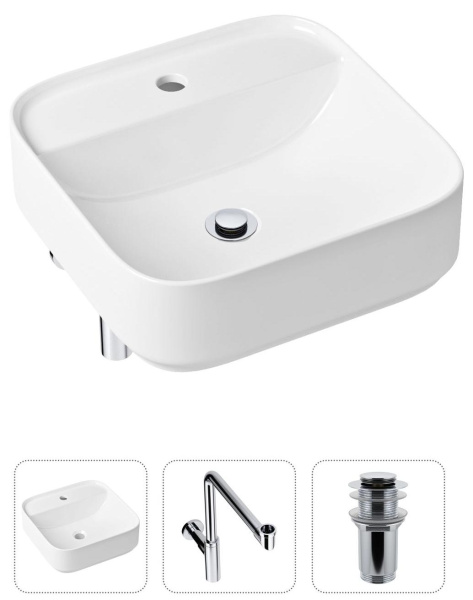 Комплект 3 в 1 Lavinia Boho Bathroom Sink 21520315: накладная раковина 42 см, металлический сифон, донный клапан