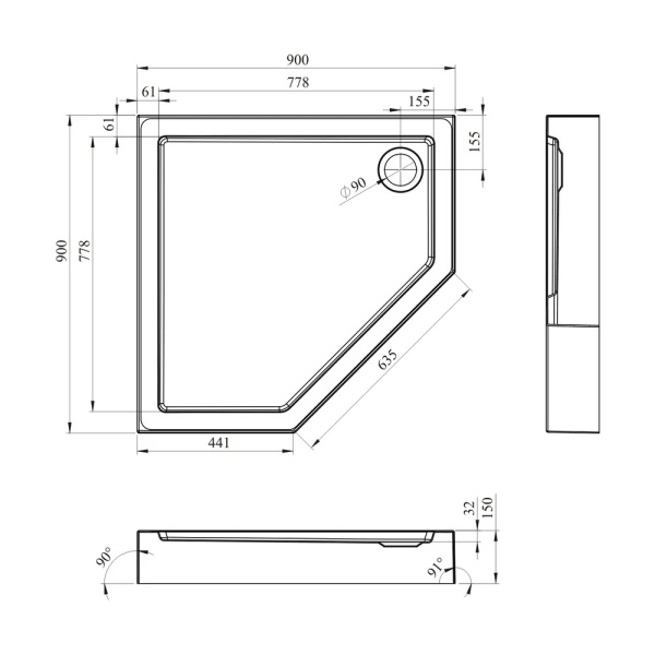 Акриловый душевой поддон Lavinia Boho Art 37081900, пятиугольный, 90 х 90 см