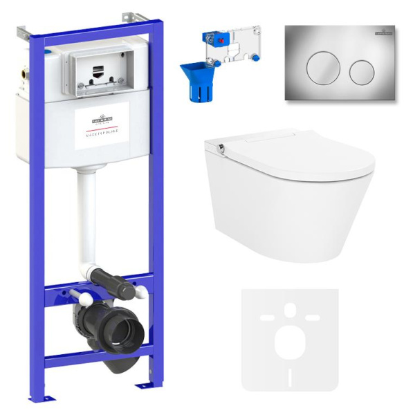 Умный комплект 7 в 1 Lavinia Boho Smart V-Clean 87561151, безободковый унитаз, электронная крышка-биде, пульт ДУ, инсталляция, крепление, клавиша смыва, шумоизоляция, диспенсер