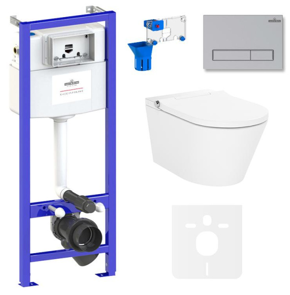 Умный комплект 7 в 1 Lavinia Boho Smart V-Clean 87561148, безободковый унитаз, электронная крышка-биде, пульт ДУ, инсталляция, крепление, клавиша смыва, шумоизоляция, диспенсер