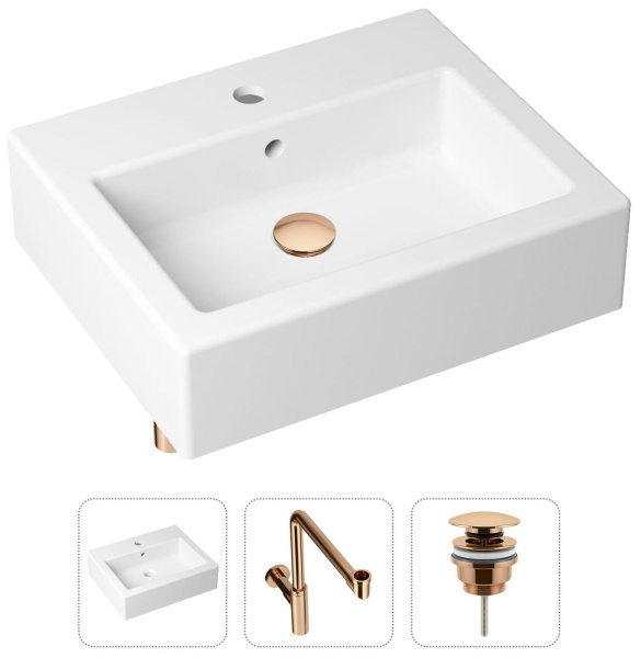 Комплект 3 в 1 Lavinia Boho Bathroom Sink 21520701: накладная раковина 50.5 см, металлический сифон, донный клапан