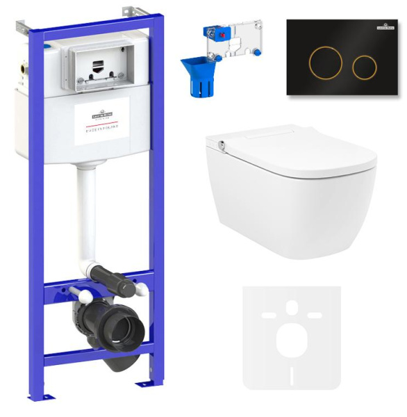 Умный комплект 7 в 1 Lavinia Boho Smart V-Clean 87561140, безободковый унитаз, электронная крышка-биде, пульт ДУ, инсталляция, крепление, клавиша смыва, шумоизоляция, диспенсер