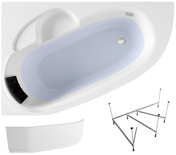 Комплект 4 в 1 Lavinia Boho Bell Pro S2-370217PL, акриловая ванна 170x110 см (левый разворот), усиленный металлический каркас, подголовник, лицевой экран