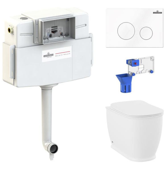 Комплект 5 в 1 Lavinia Boho Bell Pro 87060209, приставной унитаз, сиденье микролифт, бачок скрытого монтажа, крепление, клавиша смыва, диспенсер