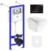 Комплект 6 в 1 Lavinia Boho Bristol Rimless 77050196, премиум с пластиковой черной клавишей, удлиненным крепежом, инсталляцией и унитазом