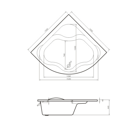 Комплект 3 в 1 Lavinia Boho Aveo S1-3704015P, акриловая ванна 150x150 см, усиленный металлический каркас с монтажным набором, мягкий силиконовый подголовник 2 штуки