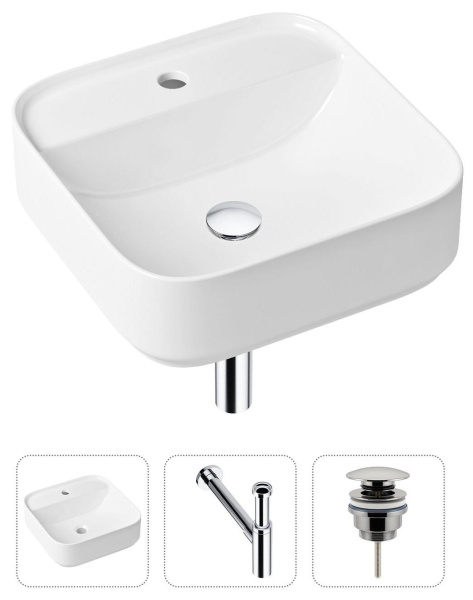 Комплект 3 в 1 Lavinia Boho Bathroom Sink 21520306: накладная раковина 42 см, металлический сифон, донный клапан