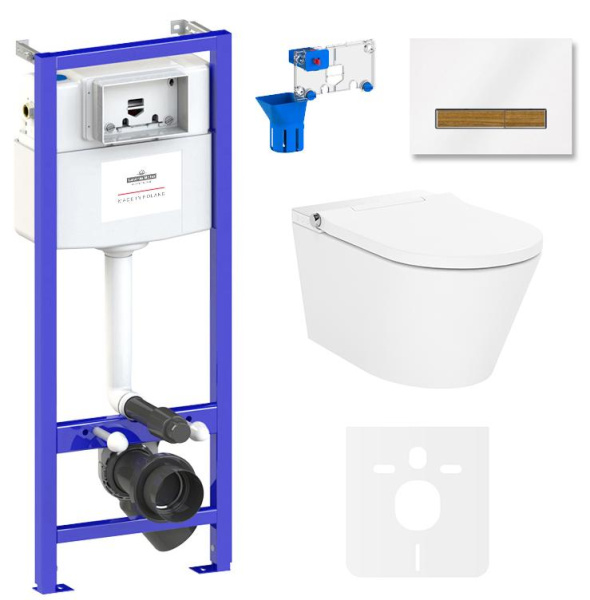 Умный комплект 7 в 1 Lavinia Boho Smart V-Clean 87561166, безободковый унитаз, электронная крышка-биде, пульт ДУ, инсталляция, крепление, клавиша смыва, шумоизоляция, диспенсер