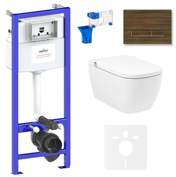 Умный комплект 7 в 1 Lavinia Boho Smart V-Clean 87561129, безободковый унитаз, электронная крышка-биде, пульт ДУ, инсталляция, крепление, клавиша смыва, шумоизоляция, диспенсер