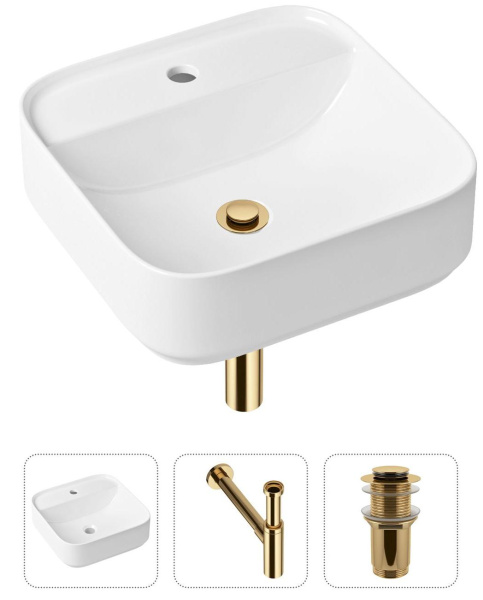 Комплект 3 в 1 Lavinia Boho Bathroom Sink 21520309: накладная раковина 42 см, металлический сифон, донный клапан