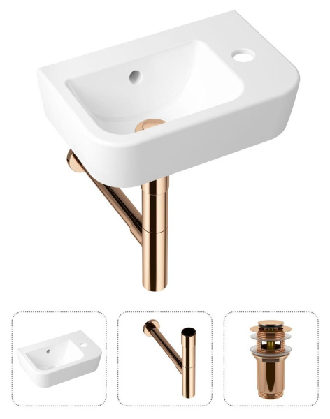 Комплект 3 в 1 Lavinia Boho One 21520774: подвесная раковина 37 см, металлический сифон, донный клапан