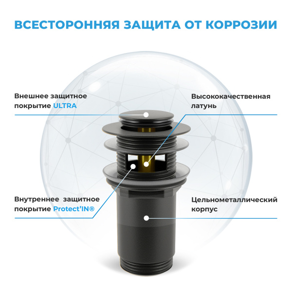 Комплект 3 в 1 Lavinia Boho One 21520738: подвесная раковина 37 см, металлический сифон, донный клапан