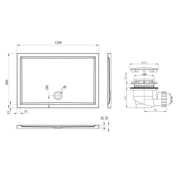 Комплект прямоугольного душевого поддона с сифоном Lavinia Boho One 3701712S, 120 х 80 см