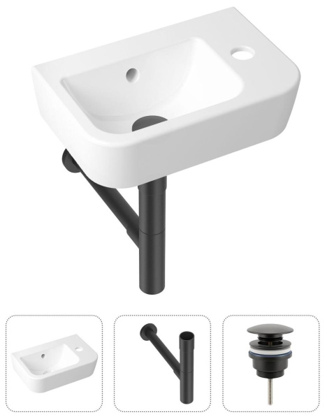 Комплект 3 в 1 Lavinia Boho One 21520771: подвесная раковина 37 см, металлический сифон, донный клапан