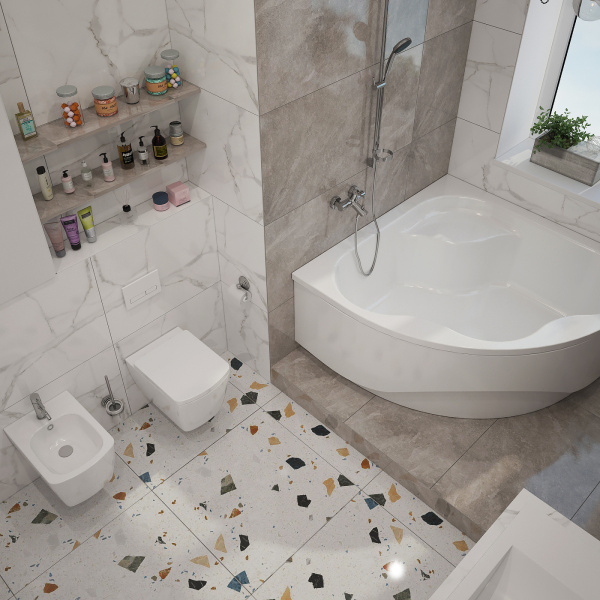 Комплект 3 в 1 Lavinia Boho Aveo S1-3704014P, акриловая ванна 140x140 см, усиленный металлический каркас с монтажным набором, мягкий силиконовый подголовник 2 штуки