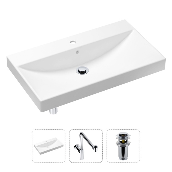 Комплект 3 в 1 Lavinia Boho Bathroom Sink 21520640: врезная раковина 80 см, металлический сифон, донный клапан