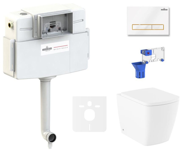 Комплект 5 в 1 Lavinia Boho Relfix Aveo Rimless 87551079: приставной безободковый унитаз, сиденье микролифт, бачок скрытого монтажа, крепление, клавиша смыва, диспенсер