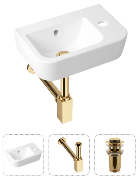 Комплект 3 в 1 Lavinia Boho One 21520762: подвесная раковина  37 см, металлический сифон, донный клапан