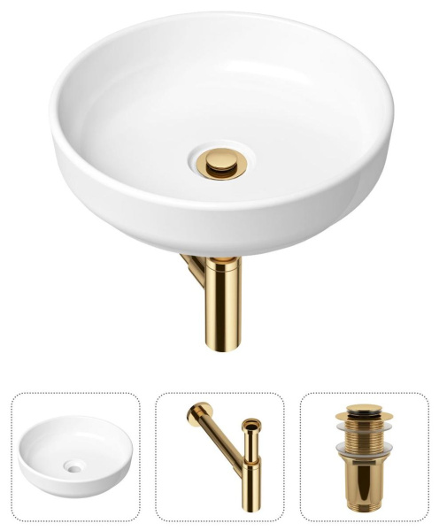 Комплект 3 в 1 Lavinia Boho Bathroom Sink 21520201: накладная раковина 40 см, металлический сифон, донный клапан