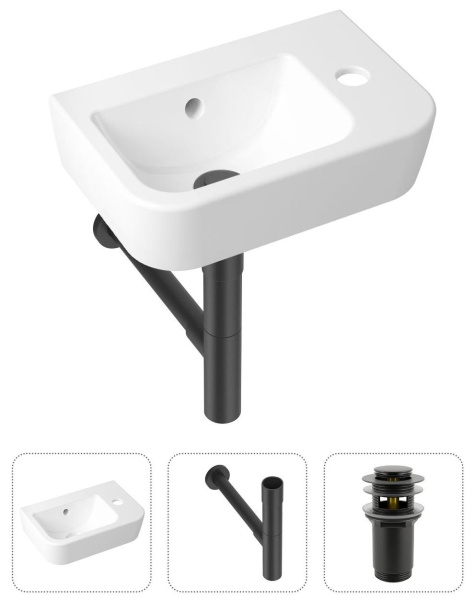 Комплект 3 в 1 Lavinia Boho One 21520770: подвесная раковина 37 см, металлический сифон, донный клапан