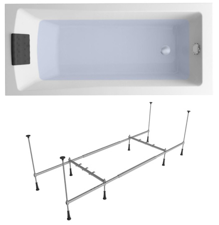 Комплект 3 в 1 Lavinia Boho One S1-3701006P, акриловая ванна 160x70 см, металлический каркас с монтажным набором, мягкий силиконовый подголовник