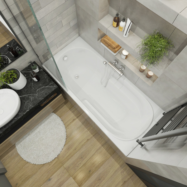 Комплект 3 в 1 Lavinia Boho Bristol S1-3502005P, акриловая ванна 150x75 см, металлический каркас с монтажным набором, мягкий силиконовый подголовник