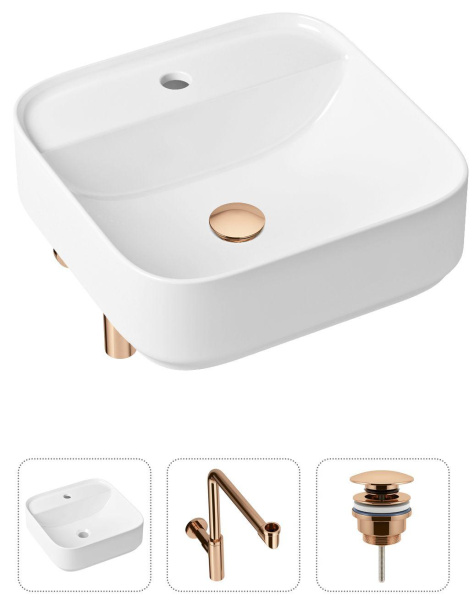 Комплект 3 в 1 Lavinia Boho Bathroom Sink 21520322: накладная раковина 42 см, металлический сифон, донный клапан