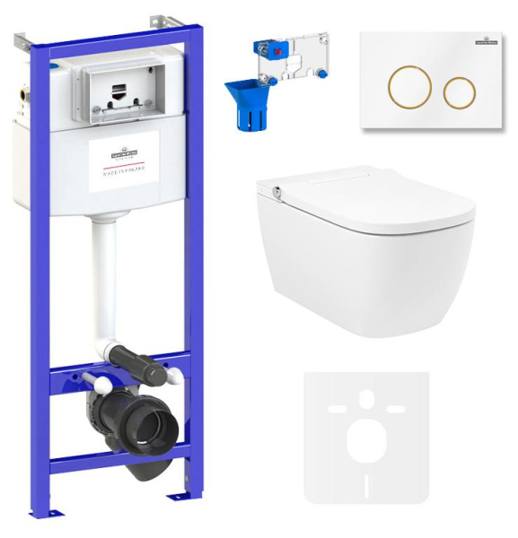 Умный комплект 7 в 1 Lavinia Boho Smart V-Clean 87561141, безободковый унитаз, электронная крышка-биде, пульт ДУ, инсталляция, крепление, клавиша смыва, шумоизоляция, диспенсер