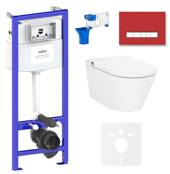 Умный комплект 7 в 1 Lavinia Boho Smart V-Clean 87561159, безободковый унитаз, электронная крышка-биде, пульт ДУ, инсталляция, крепление, клавиша смыва, шумоизоляция, диспенсер