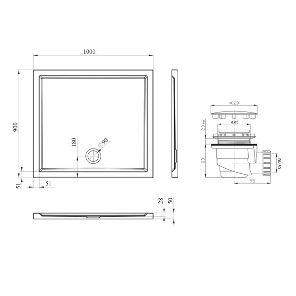 Комплект прямоугольного душевого поддона с сифоном Lavinia Boho One 3701610S, 100 х 90 см