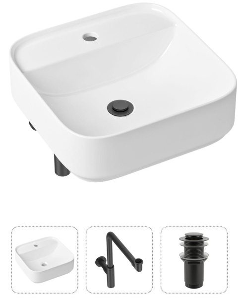 Комплект 3 в 1 Lavinia Boho Bathroom Sink 21520317: накладная раковина 42 см, металлический сифон, донный клапан