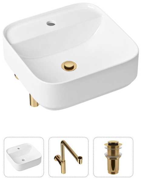 Комплект 3 в 1 Lavinia Boho Bathroom Sink 21520319: накладная раковина 42 см, металлический сифон, донный клапан