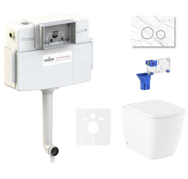 Комплект 5 в 1 Lavinia Boho Relfix Aveo Rimless: приставной безободковый унитаз, сиденье микролифт, бачок скрытого монтажа, крепление, клавиша смыва, диспенсер