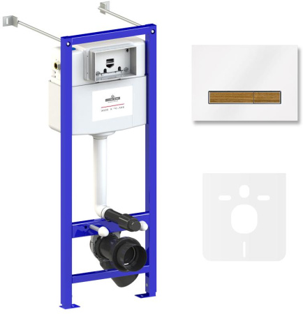 Комплект 4 в 1 инсталляции для подвесного унитаза Lavinia Boho Relfix 77020033 (с бело-коричневой стеклянной клавишей смыва, звукоизоляцией и крепежом)