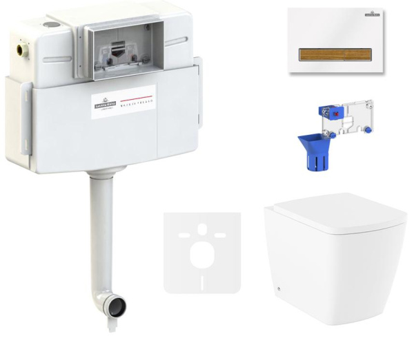Комплект 5 в 1 Lavinia Boho Relfix Aveo Rimless 87551074: приставной безободковый унитаз, сиденье микролифт, бачок скрытого монтажа, крепление, клавиша смыва, диспенсер