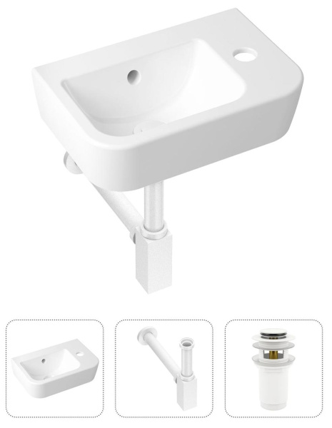 Комплект 3 в 1 Lavinia Boho One 21520766: подвесная раковина 37 см, металлический сифон, донный клапан