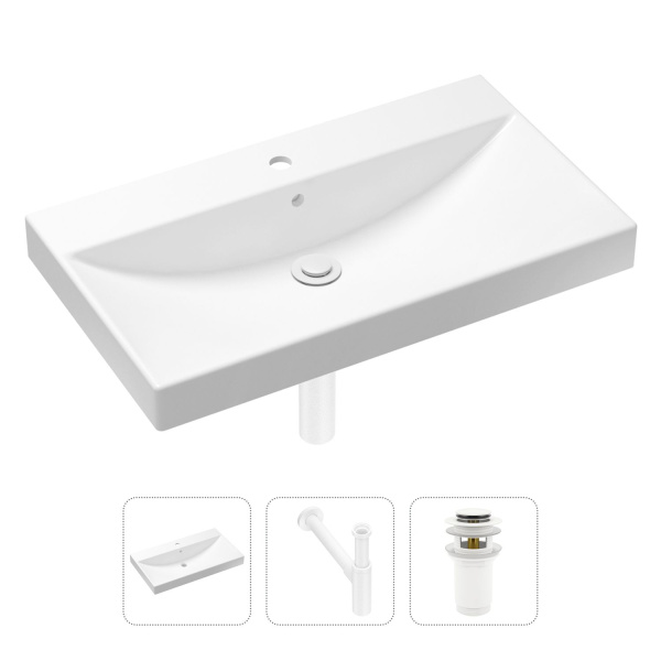 Комплект 3 в 1 Lavinia Boho Bathroom Sink 21520638: врезная раковина 80 см, металлический сифон, донный клапан