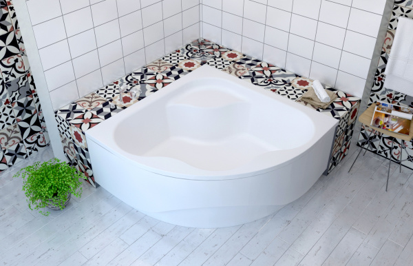 Комплект 3 в 1 Lavinia Boho Aveo S1-3704015P, акриловая ванна 150x150 см, усиленный металлический каркас с монтажным набором, мягкий силиконовый подголовник 2 штуки