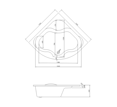 Акриловая ванна Lavinia Boho Aveo 37040150, усиленный армированный корпус ванны, 150x150 см