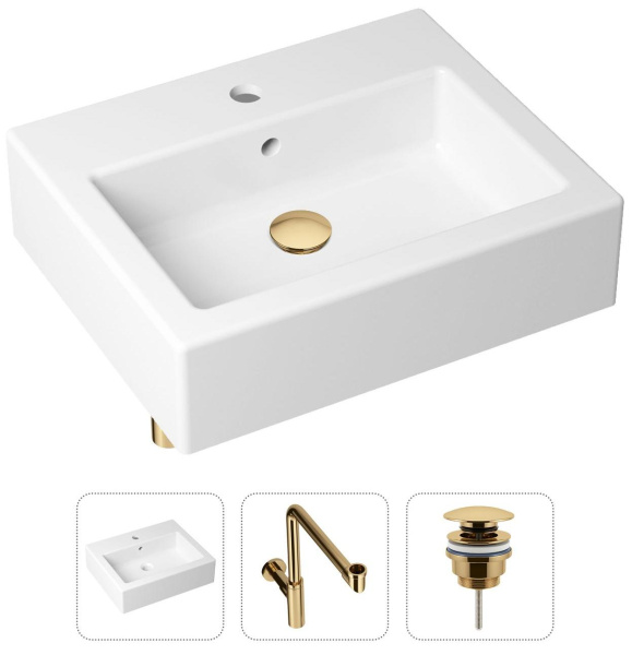 Комплект 3 в 1 Lavinia Boho Bathroom Sink 21520699: накладная раковина 50.5 см, металлический сифон, донный клапан