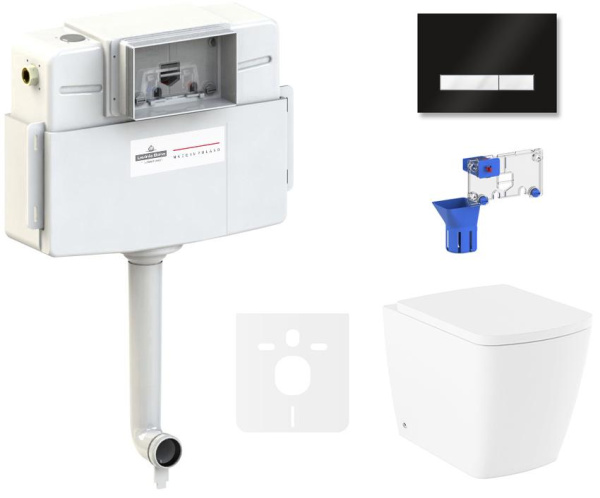 Комплект 5 в 1 Lavinia Boho Relfix Aveo Rimless 87551075: приставной безободковый унитаз, сиденье микролифт, бачок скрытого монтажа, крепление, клавиша смыва, диспенсер