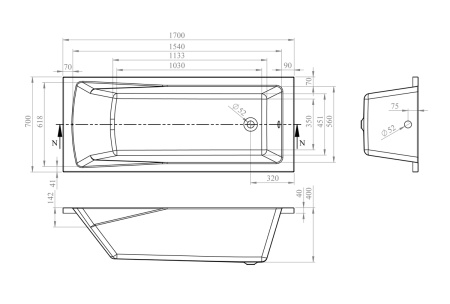 Акриловая ванна Lavinia Boho One 37010070, усиленный армированный корпус ванны, 170x70 см