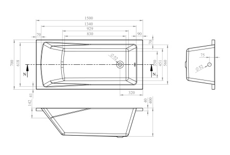 Акриловая ванна Lavinia Boho One 37010050, усиленный армированный корпус ванны, 150x70 см