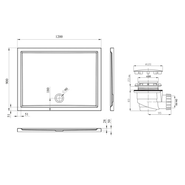 Комплект прямоугольного душевого поддона с сифоном Lavinia Boho One 3701812S, 120 х 90 см