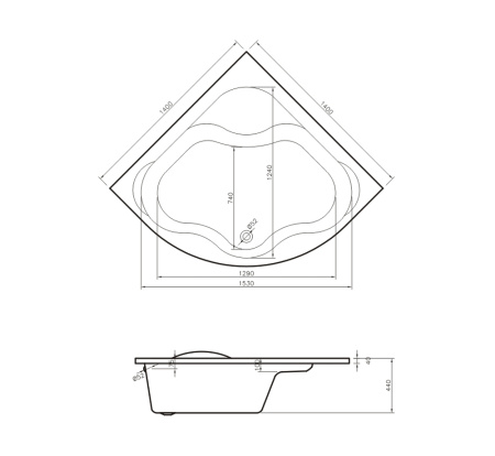 Комплект 3 в 1 Lavinia Boho Aveo S2-37040140, акриловая ванна 140x140 см, усиленный металлический каркас с монтажным набором, лицевой экран