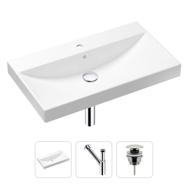 Комплект 3 в 1 Lavinia Boho Bathroom Sink 21520631: врезная раковина 80 см, металлический сифон, донный клапан