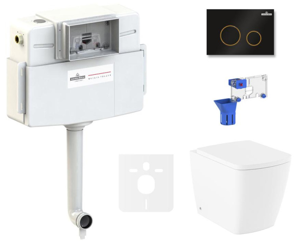 Комплект 5 в 1 Lavinia Boho Relfix Aveo Rimless 87551080: приставной безободковый унитаз, сиденье микролифт, бачок скрытого монтажа, крепление, клавиша смыва, диспенсер