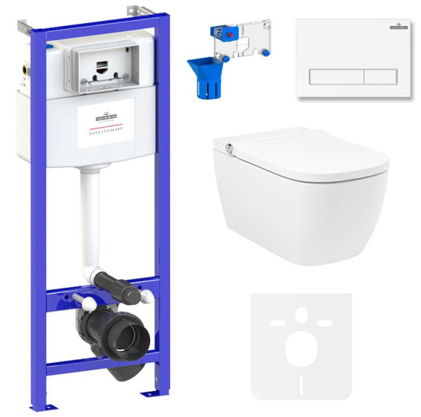 Умный комплект 7 в 1 Lavinia Boho Smart V-Clean 87561117, безободковый унитаз, электронная крышка-биде, пульт ДУ, инсталляция, крепление, клавиша смыва, шумоизоляция, диспенсер