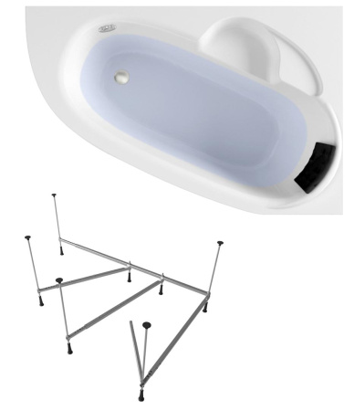 Комплект 3 в 1 Lavinia Boho Bell Pro S1-370216PR, акриловая ванна 160x105 см (правый разворот), усиленный металлический каркас, мягкий подголовник