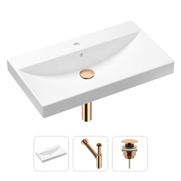 Комплект 3 в 1 Lavinia Boho Bathroom Sink 21520637: врезная раковина 80 см, металлический сифон, донный клапан